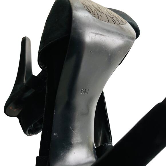 DVF Suede Criss Cross Open Toe Heel 6 Black Sandal Chunky Dance Party - Picture 4 of 7